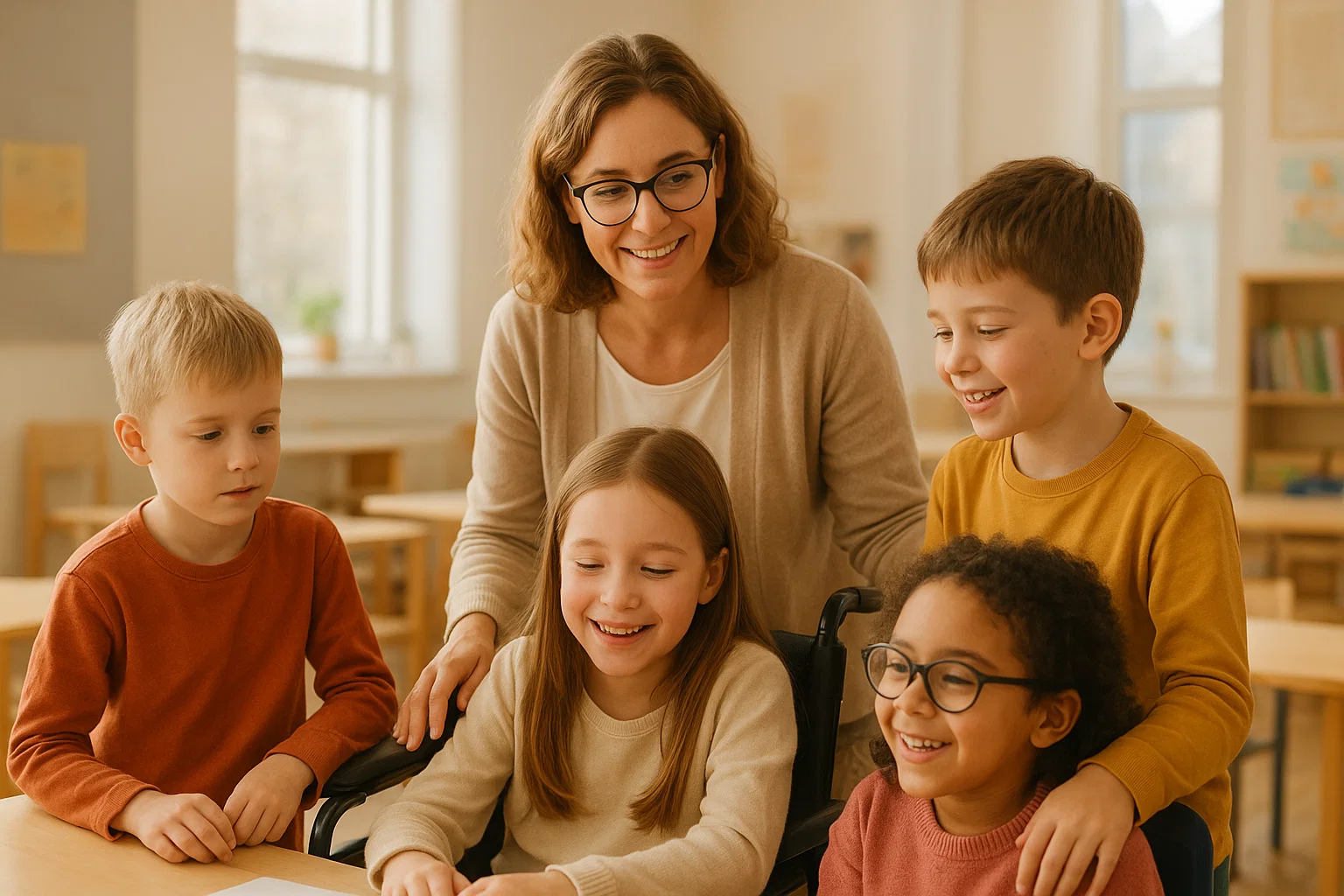 alt="Preparación emocional infantil para el inicio de curso: maestra en aula inclusiva"