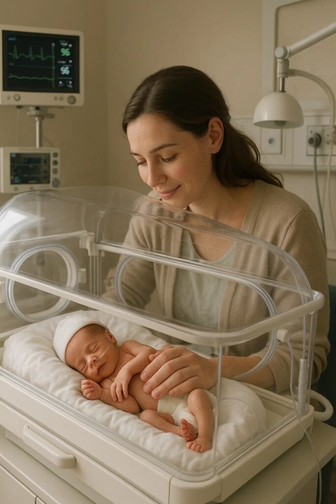 Bebé prematuro en una unidad neonatal humanizada.