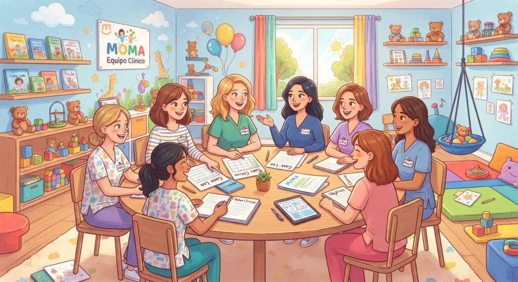 Equipo clínico de Moma en una reunión de coordinación analizando un caso de forma conjunta.